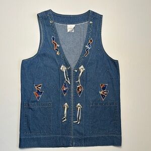 Fran’s Denim Western Vest with Colorful Embellishments